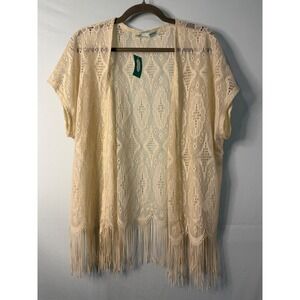 NWT Maurices Lace Kimono Cardigan Fringe Cream L‎ XL Boho Lightweight